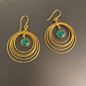 Artisan crafted  Gold and Green Hoop Earrings